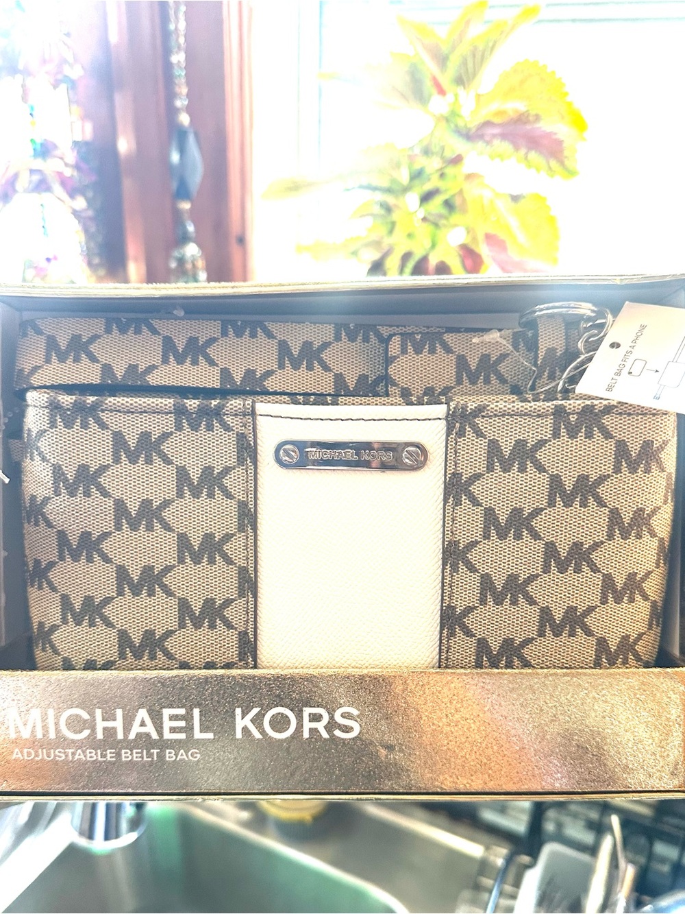 NIB Michael Kors Monogram Canvas Belt Bag in Brown and Cream large
